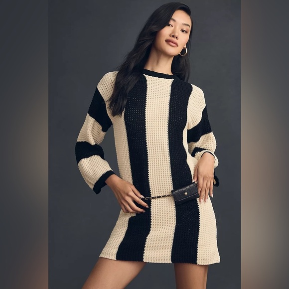 4SI3NNA Long-Sleeve Striped Sweater Mini Dress - Picture 1 of 8
